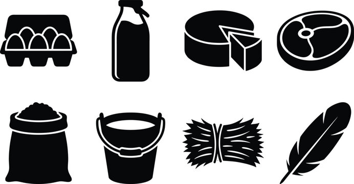 Farm products and agriculture flat icon vector set isolated on white background for rural marketplace branding design