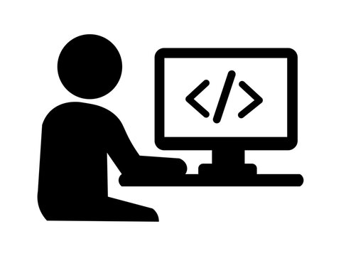 Programmer Writing Code on Desktop Computer Icon