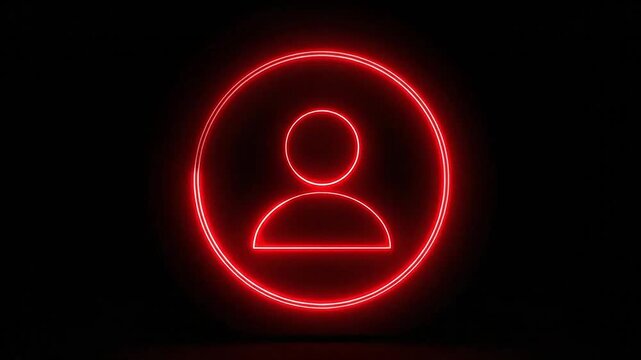 A glowing red neon user profile icon on a dark background