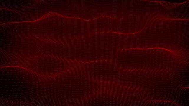 Abstract futuristic wavy background. Movement of digital waves and particles. 3D animation. Seamless loop 4k video. Screensaver video
