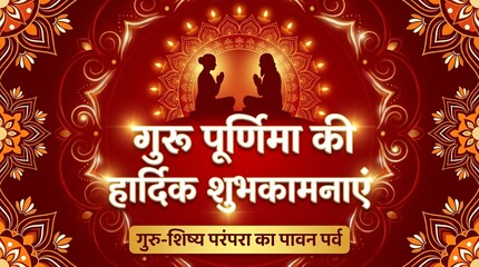 Naklejka premium Guru purnima greeting card with diya light and spiritual theme traditional indian festival background for banner poster and social media celebration design