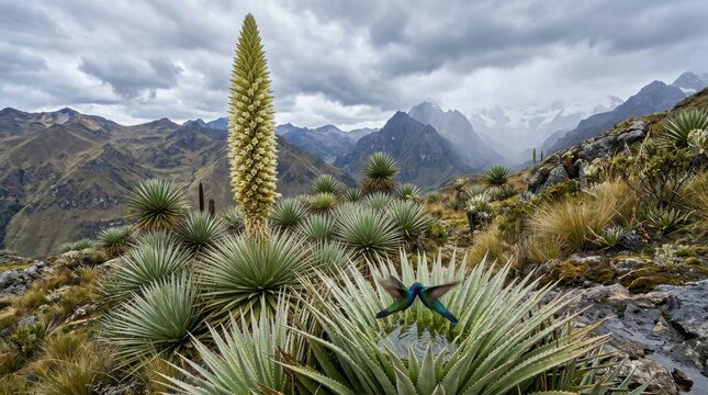 Puya Raimondii Giant Bromeliad Desert Dry Mountain Landscape Rare Photo