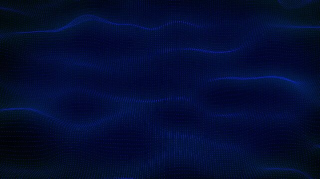Abstract futuristic wavy background. Movement of digital waves and particles. 3D animation. Seamless loop 4k video. Screensaver video