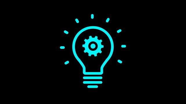 Light bulb with rotating gears icon animation on transparent background. Idea, energy, team work, thinking concept for representing innovation and creative. light bulb icon with rotating gear. Alpha 
