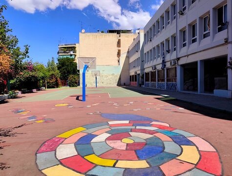 Exterior view of the 71st Elementary School of Athens, a public all-day primary school in the Filopappou&ndash;Koukaki neighborhood of Athens, Greece.