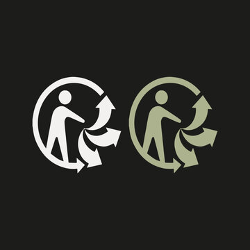 Triman Recycling Symbol Set &ndash; White and Green Versions on Dark Background