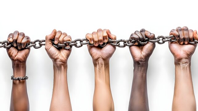 Juneteenth photography featuring powerful hands holding broken chains photography