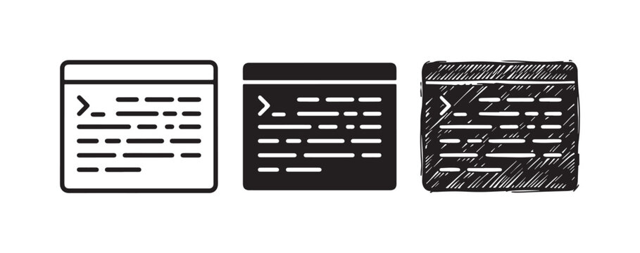 Programming code or command line interface icons in various visual styles