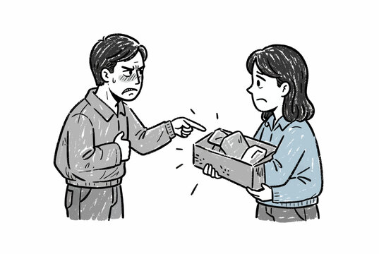Hand drawn stressed man arguing with upset woman.
