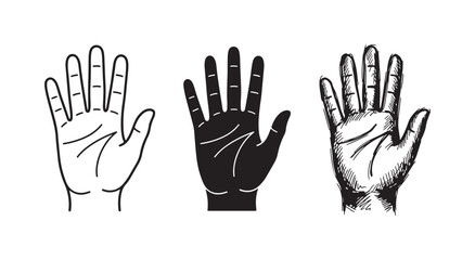 Fototapeta premium Human Palm with Life Lines Icon Collection: Outline, Solid, and Detailed Sketch