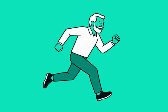 Running Man Illustration Isolated on Teal Background.
