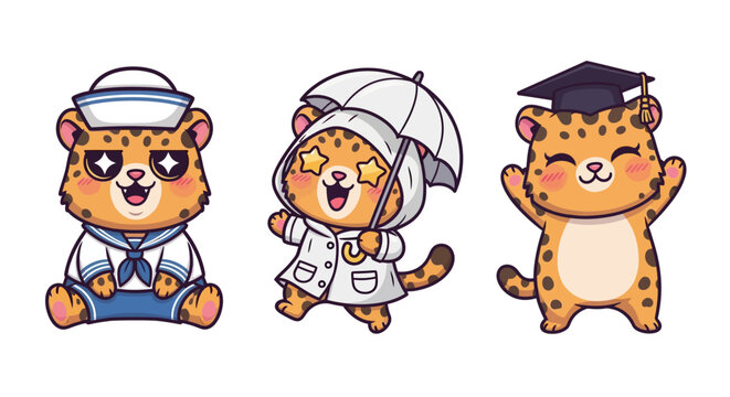 Cute Cartoon Leopard Characters in Various Fun Professions.