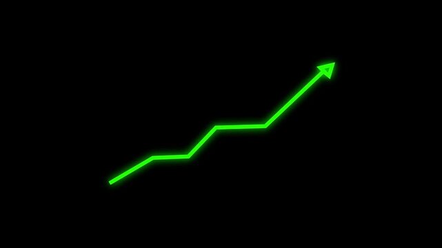 Global business line animation. Abstract glowing neon line business graph growth arrow to down arrow.
