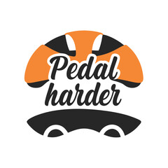 Obraz premium Motivational Sports Emblem Featuring Helmet and Pedal Harder Slogan