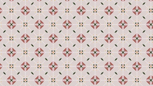 Geometric Seamless Batik Loop Video, Elegant Vintage Tile Pattern Background
