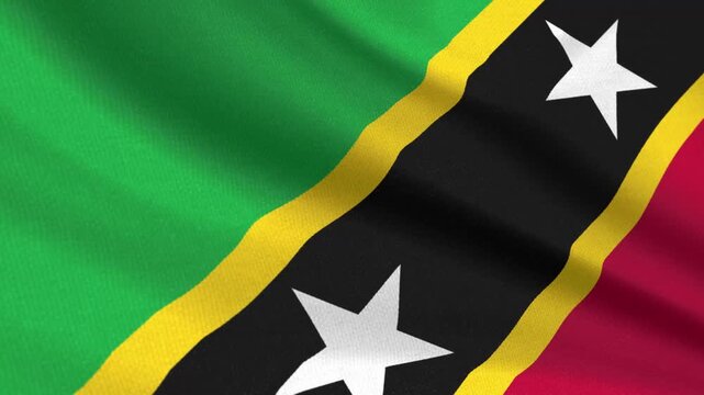 Seamless 3D video of the Saint Kitts and Nevis flag fluttering in the wind looping