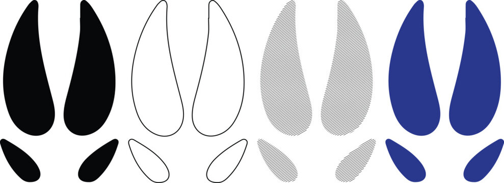 Animal hoof prints fill outline and lined icon set on white background