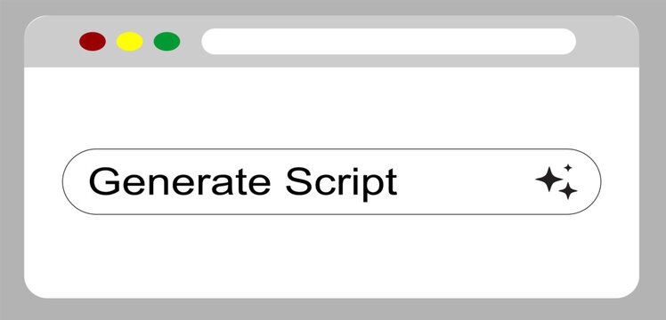 User interface design showing generate script button with sparkles inside a browser window frame with labeled generate, displays user, intelligence