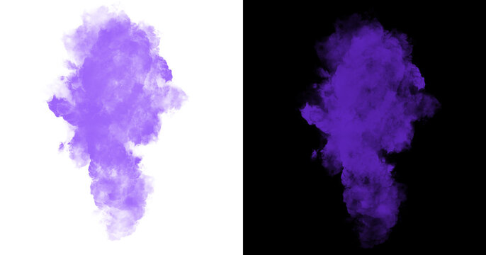 Light Purple Lavender Smoke Cloud Isolated on White and Black Background, Holi Festival Color Powder Burst Effect