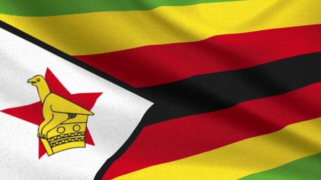 Seamless 3D video of the Zimbabwe flag fluttering in the wind looping