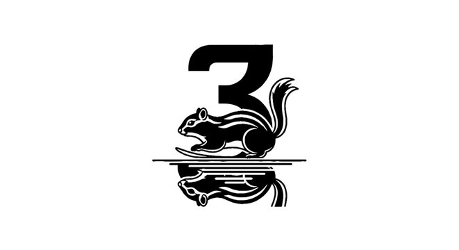 Black and white squirrel and number three design.