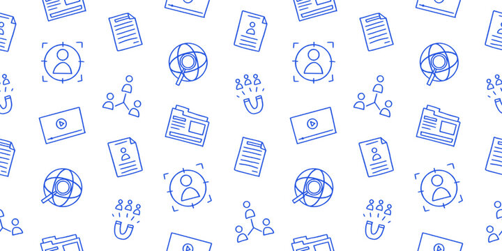 Recruitment seamless pattern, human resources HR line doodles, job search resume repeating pattern used for textile, business fabric design, wallpaper background