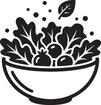 Black and white vegetable salad bowl illustration with vegetables, nutrition