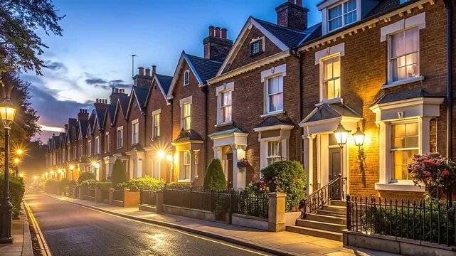A row of classic brick houses along a quiet street