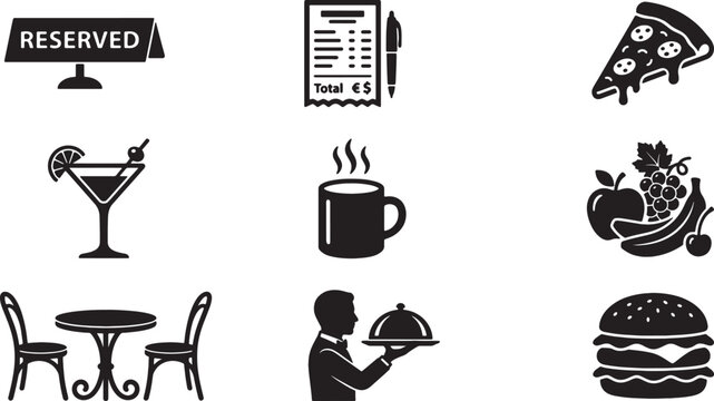 Hospitality and dining food icon collection with hospitality, restaurant