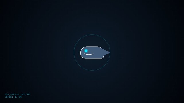 Minimalist digital interface featuring a stylized whale icon and depth status indicator.