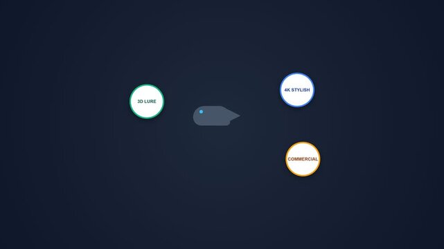 Minimalist graphic design featuring a 3D lure concept with stylish commercial labels.