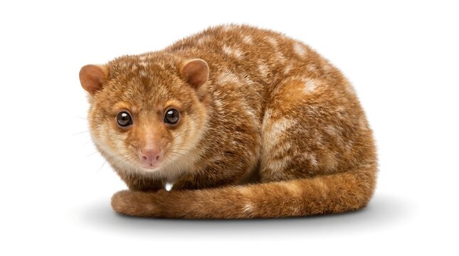 A cute spotted cuscus marsupial isolated on a white background.