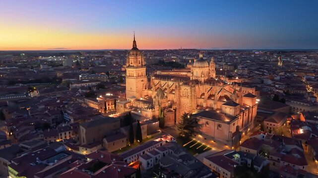 Aerial view of Famous Church In Center Of Old Beautiful Town Of Salamanca, Spain