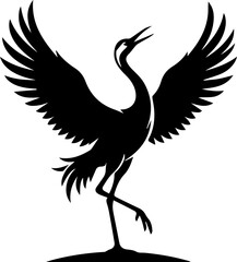 Fototapeta premium single black crane dancing icon, wings open silhouette