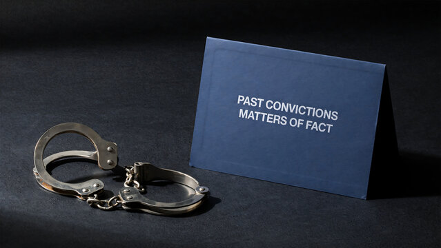 Past convictions matter of fact legal concept with handcuffs and document