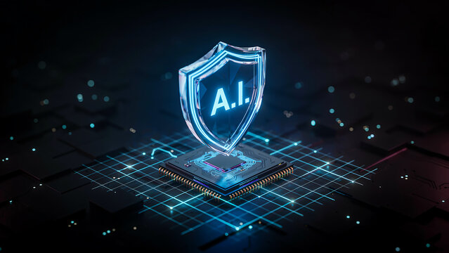 Artificial intelligence cybersecurity shield protecting digital network infrastructure