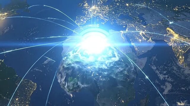 A digital globe showing global wireless network connectivity signals