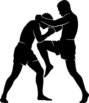 Two boxers engaged in a dynamic fight scene.