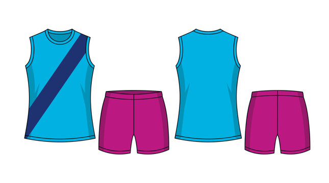 AFL football uniform, sport singlet, tank top sport, short template. Athletic jersey mock up on transparent background. Front and back view sport uniform. Vector Illustration