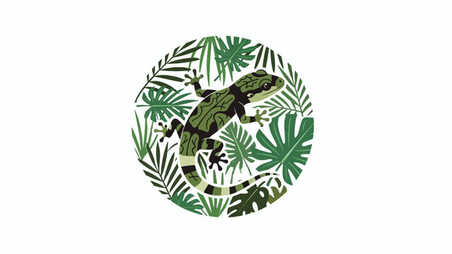 Green lizard on leaves.