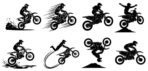 Motocross Dirt Bike Jump Silhouette Vector Set - FMX Stunt Extreme Sports SVG Asset Bundle © Green Graphics