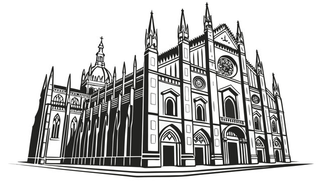 Vector illustration of an intricate gothic cathedral building with cathedral architecture building landmark