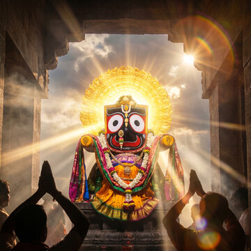 Devotees Praying to Lord Jagannath in Temple with Divine Light