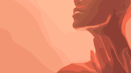 Close Up Of A Profile Portrait Of A Woman Showing Her Neck And Chin Area In Warm Orange Tones © AI PIC