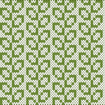 Seamless Nordic Knitting Pattern with Green and White Geometric Ornaments