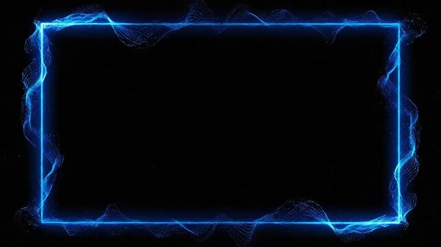 A glowing blue rectangular frame made of digital light particles
