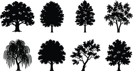 Fototapeta premium Silhouettes of diverse tree shapes for landscape, nature, and botanical design projects