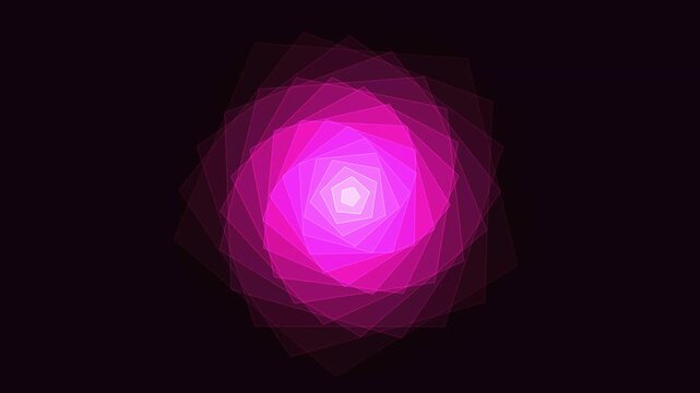 Rotating blue pentagon spiral geometric pattern glowing on dark background