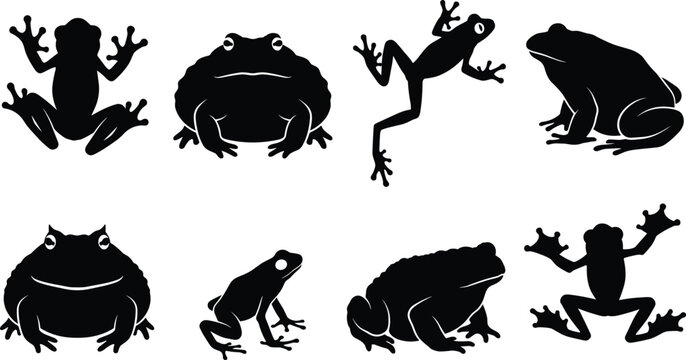 Silhouettes of frogs and toads in diverse poses