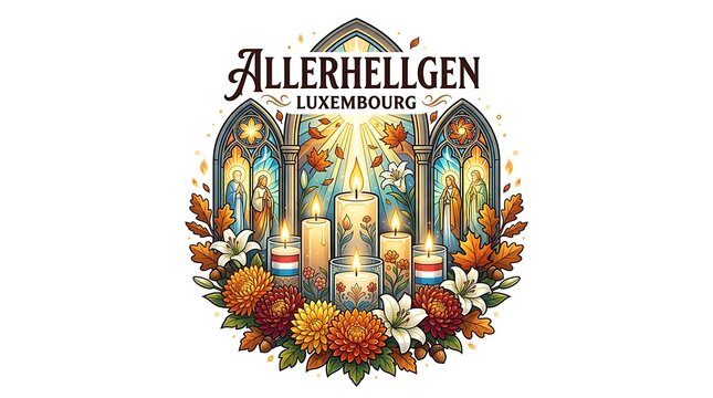 All saints day celebration in luxembourg with lit candles and flowers